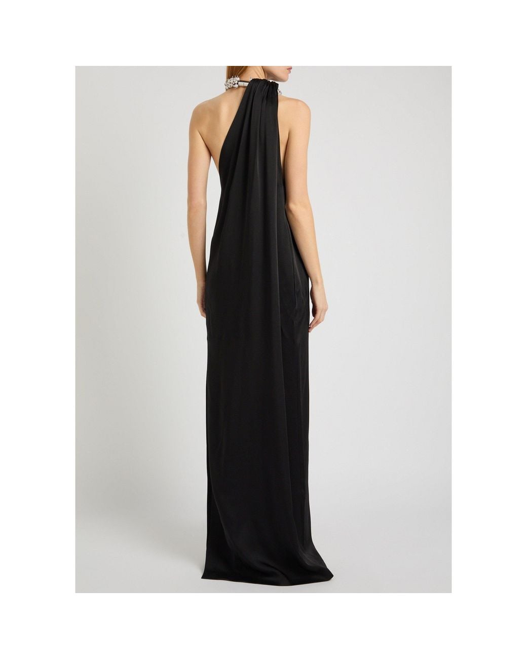 Givenchy Black Satin One-Shoulder Long Formal Dress