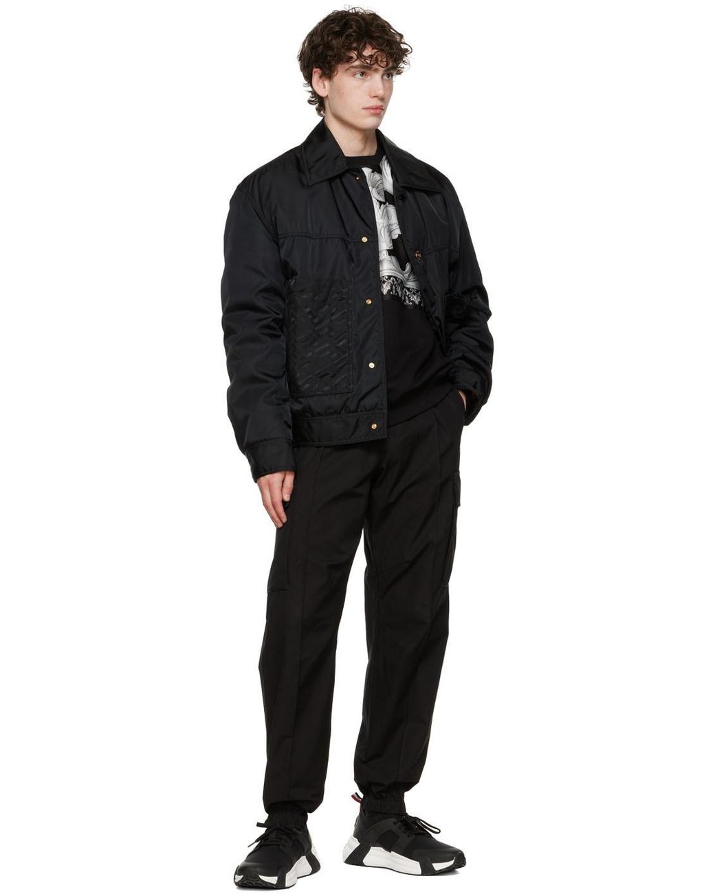 Versace Black Baroque-Print Detail Sweatshirt for men