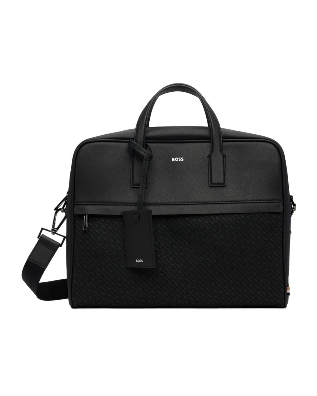 Boss Black Logo-Plaque Top-Handle Briefcase for men