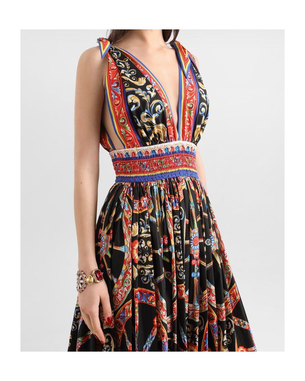 Dolce & Gabbana Multicolor Carretto-Print Long Poplin Dress