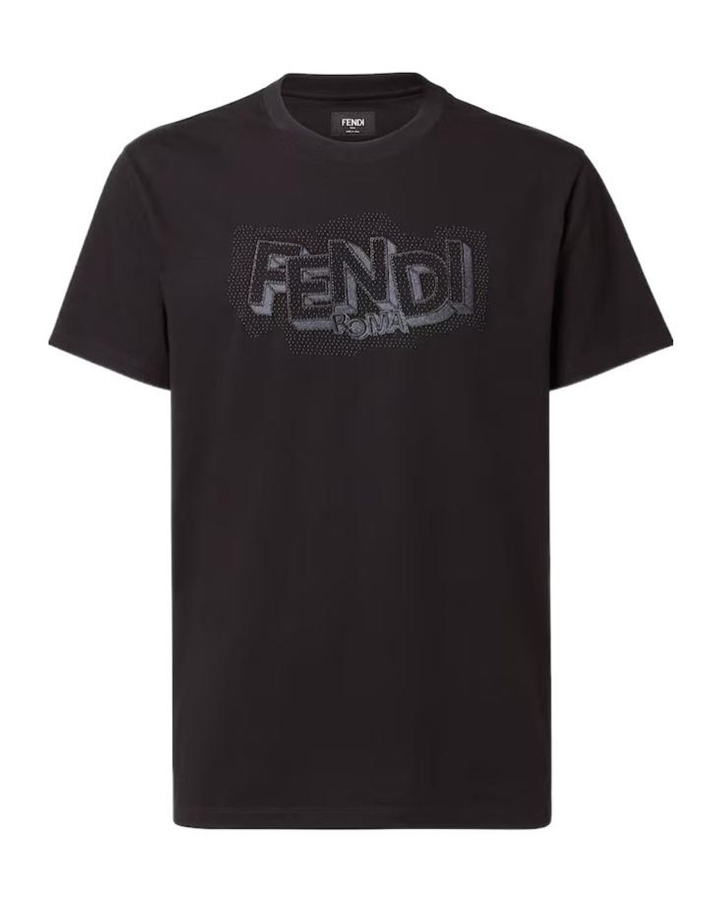 Fendi Black Pop Pois Motif Embroidered Crewneck T-Shirt for men