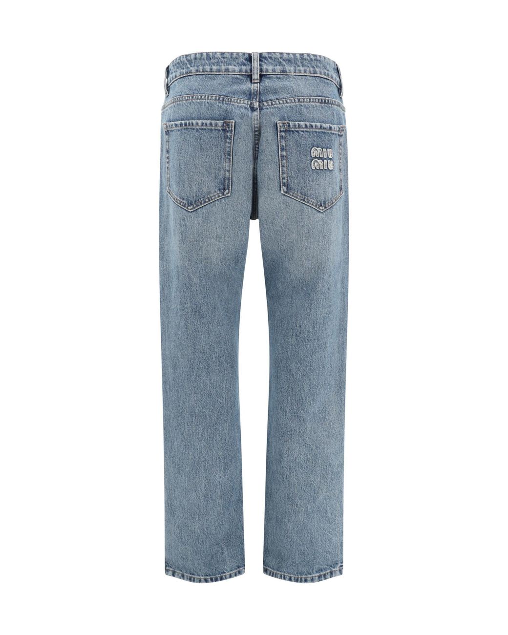 Miu Miu Blue Logo-Embroidered Straight-Leg Jeans