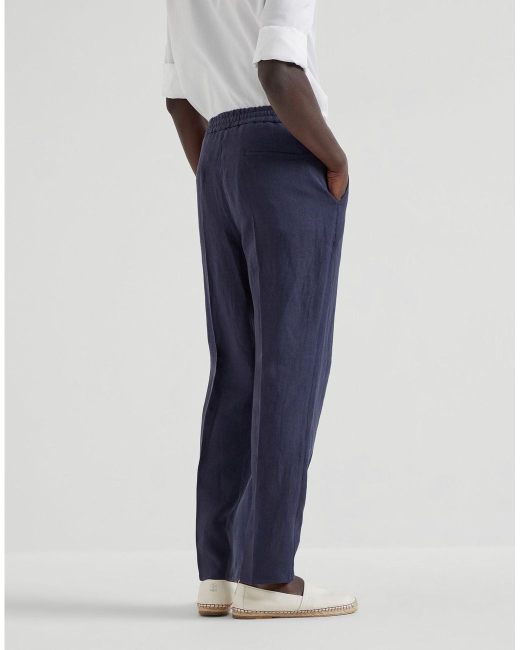 Brunello Cucinelli Blue Linen Trousers for men