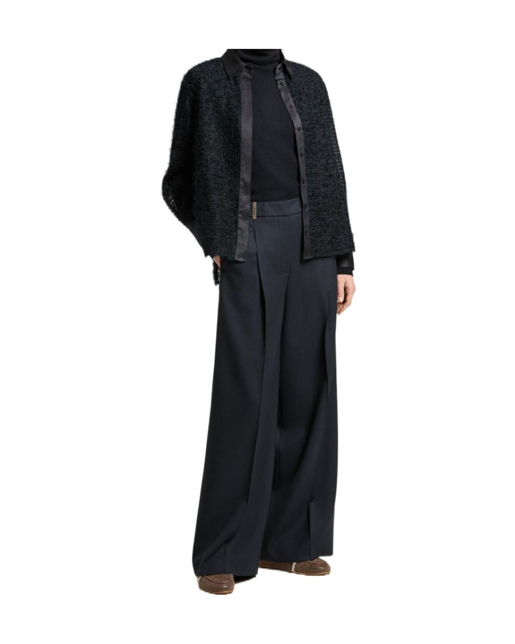 Peserico Black Pleated Wide-Leg Pants