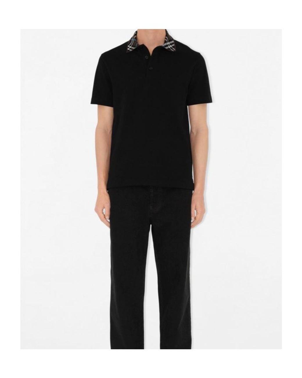 Burberry Black Checked Short Sleeved Polo Shirt for men