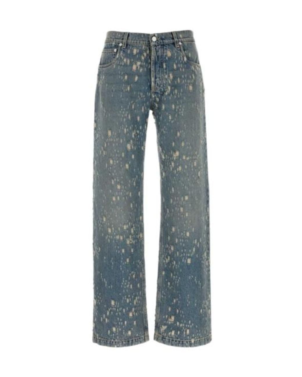 McQueen Blue Relaxed Distressed Jeans for men