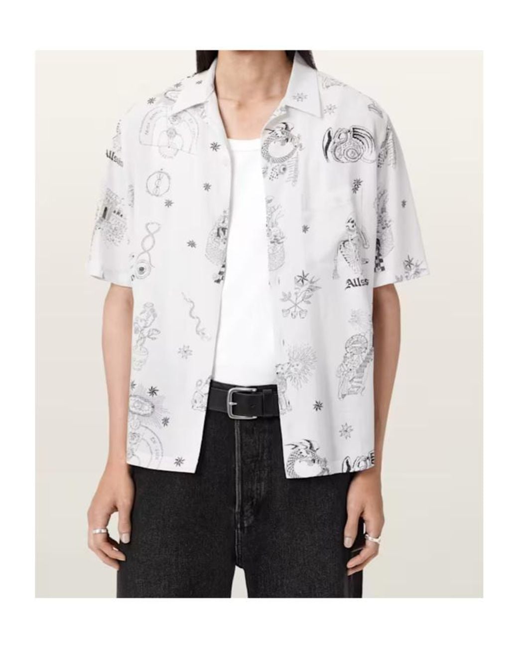 AllSaints White Terra Printed Chest-Pocket Shirt for men