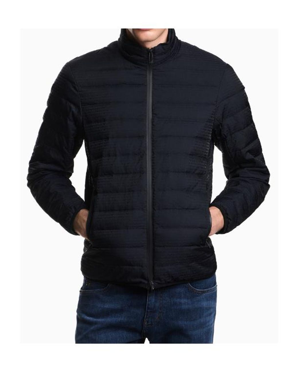 Emporio Armani Blue Logo-Print Zip-Up Down Jacket for men
