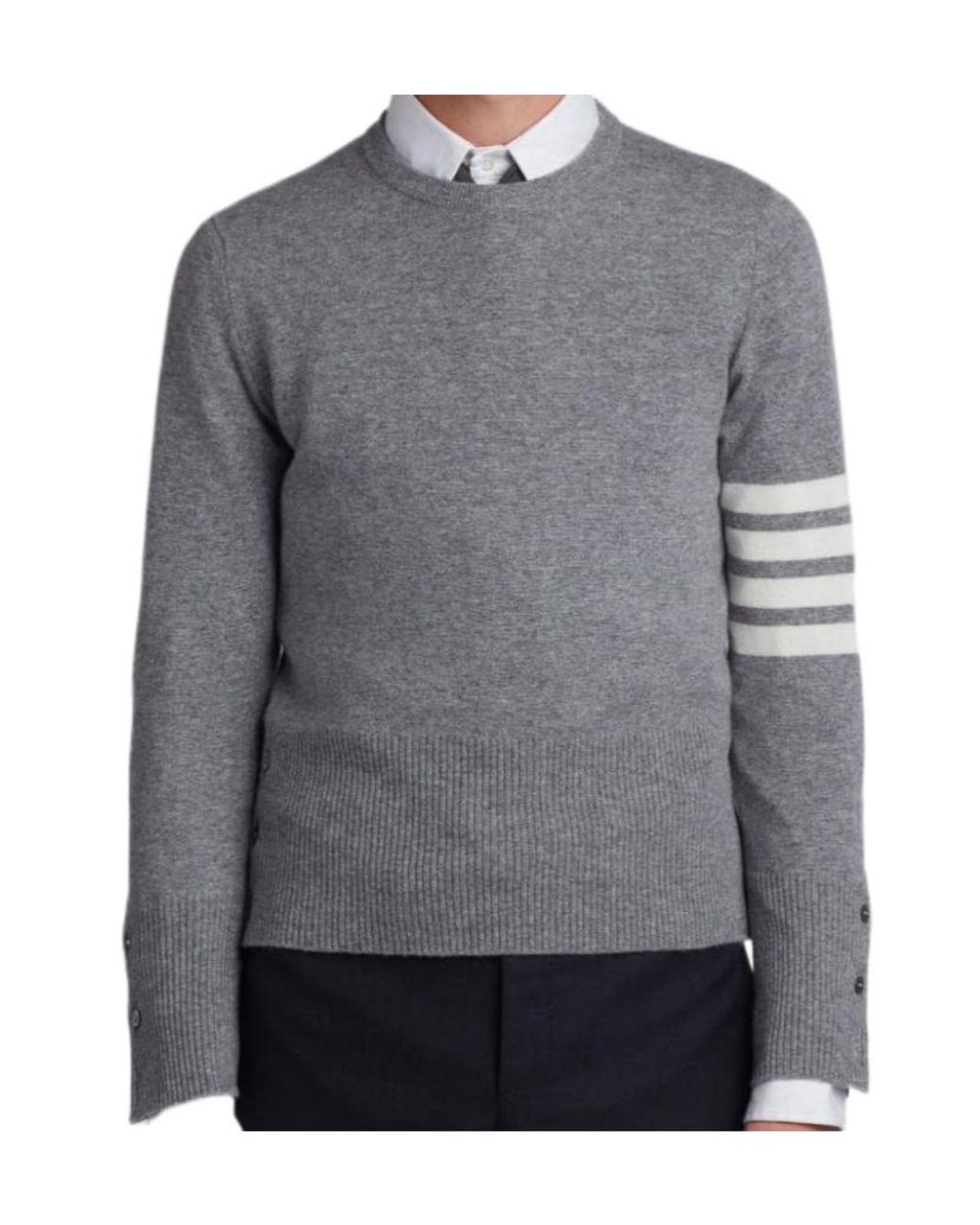 Thom Browne Gray Bar Crewneck Jumper for men