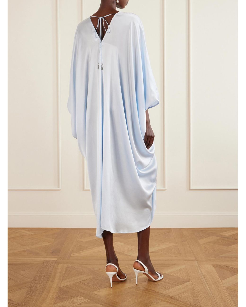 Camilla Blue Draped Silk-Satin Kaftan