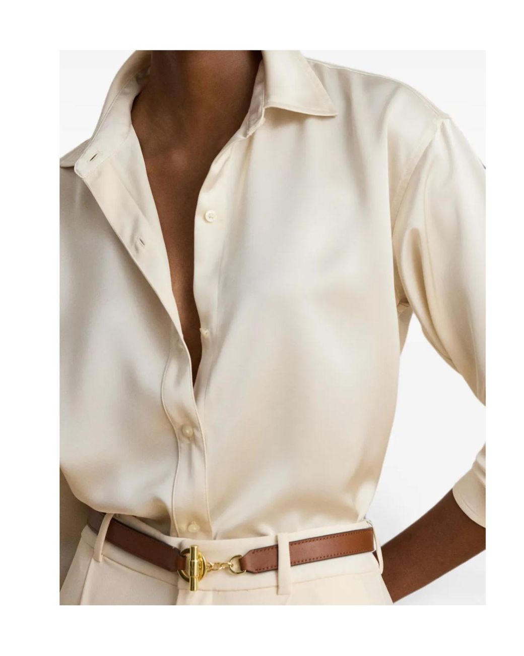 Ralph Lauren White Lauren Satin Button-Up Shirt