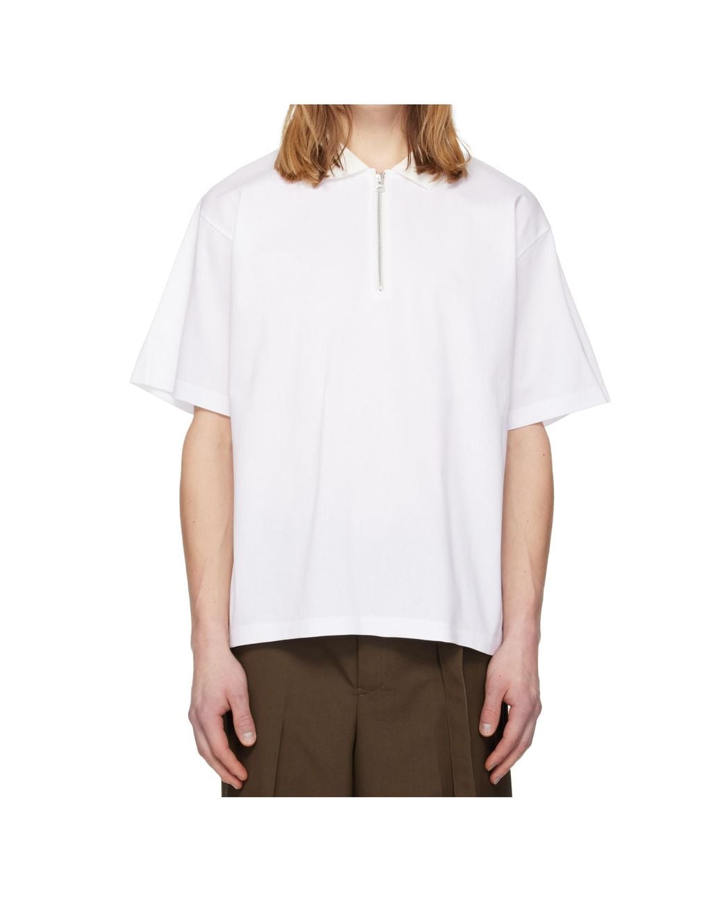 Sacai White Zip-Detail Polo Shirt for men