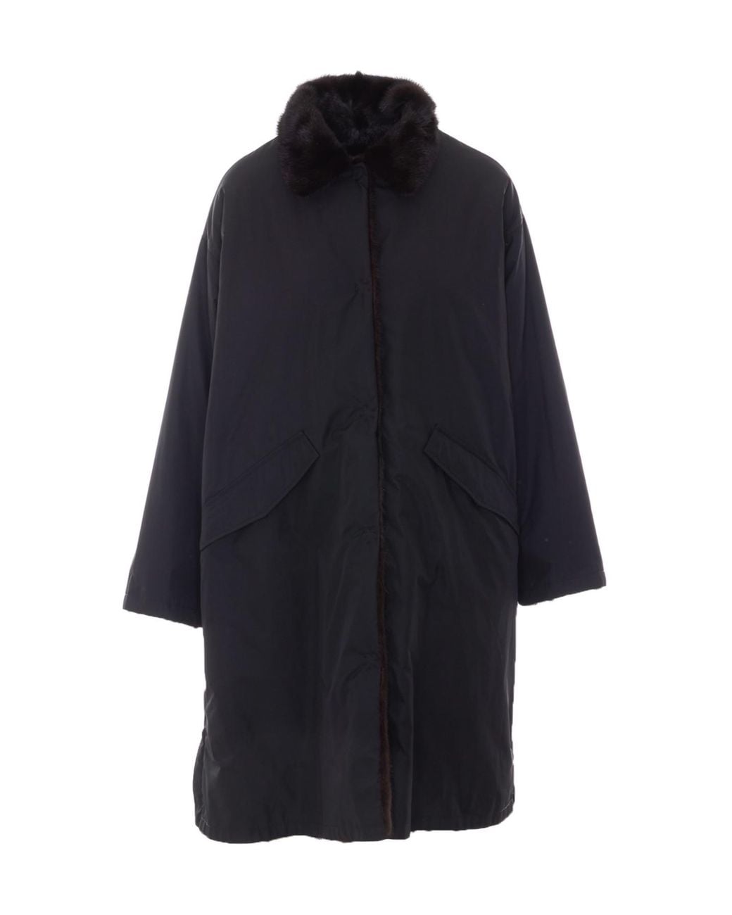 Yves Salomon Black Button-Front Coat
