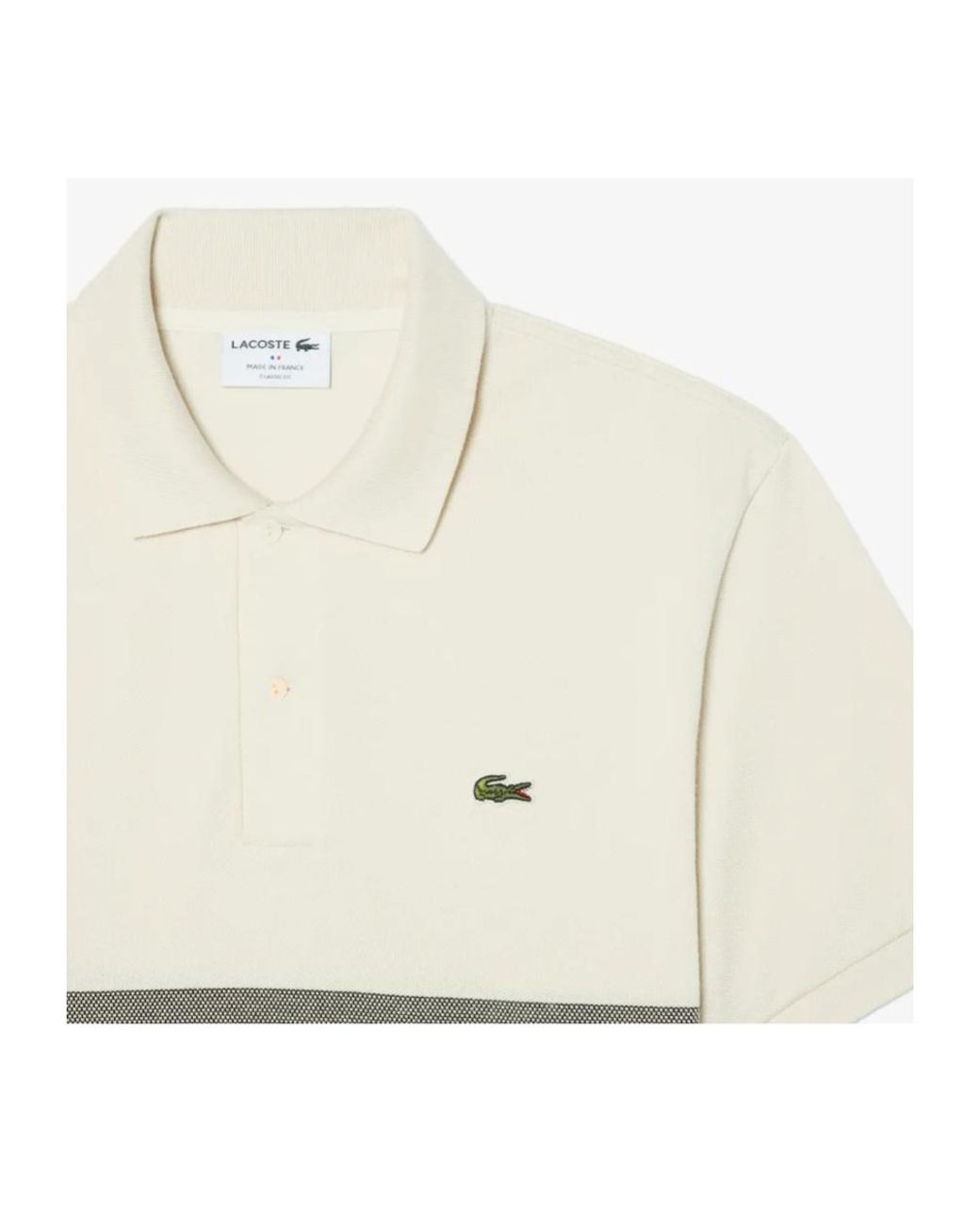 Lacoste White Classic Fit Stripe Detailed Polo Shirt for men