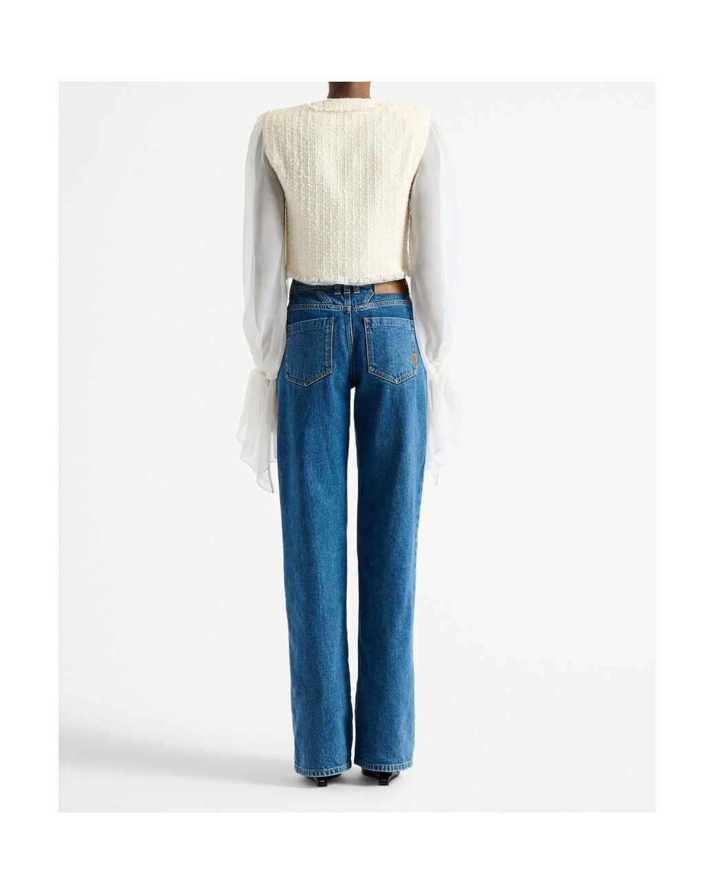 Balmain White Cropped Sheer-Sleeve Blazer