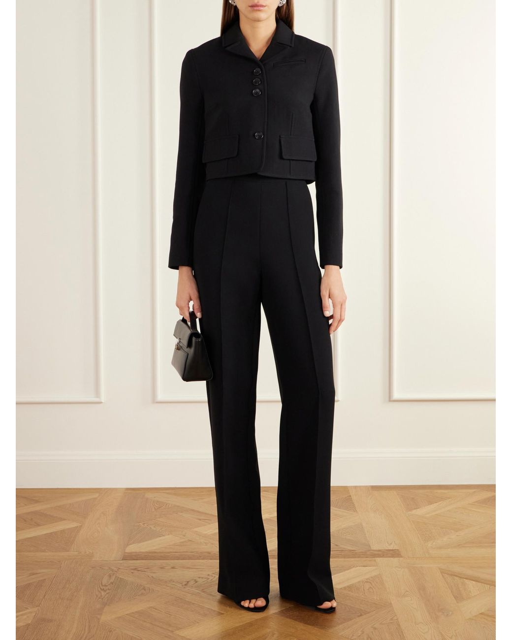 Emilia Wickstead Black Cropped Birdseye Suiting Jacket