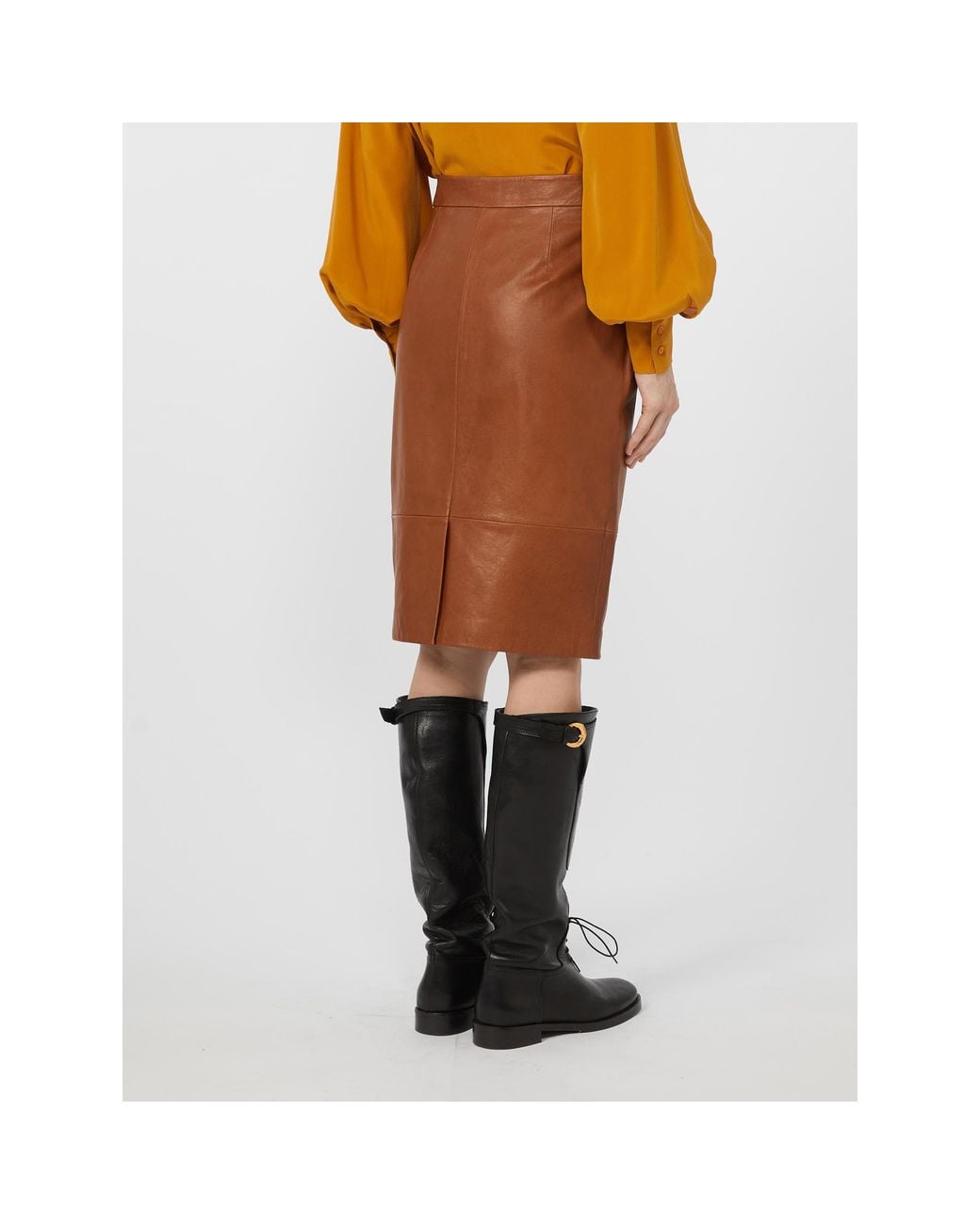 Weekend by Maxmara Brown Leather Panelled Midi Skirt
