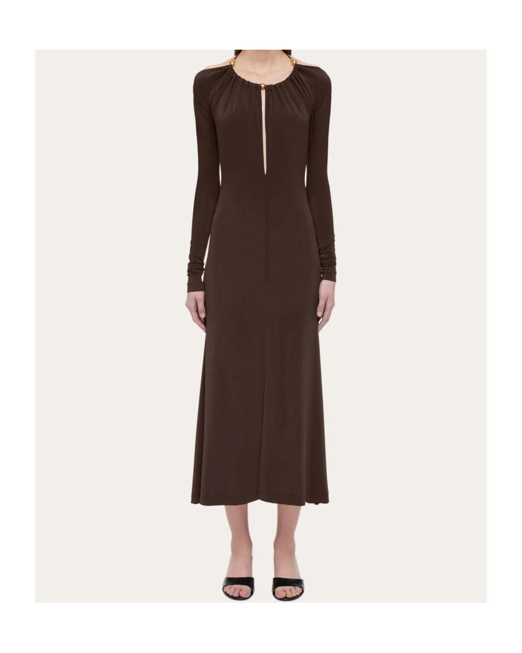 Ferragamo Brown Ferragamo Long Crepe Dress