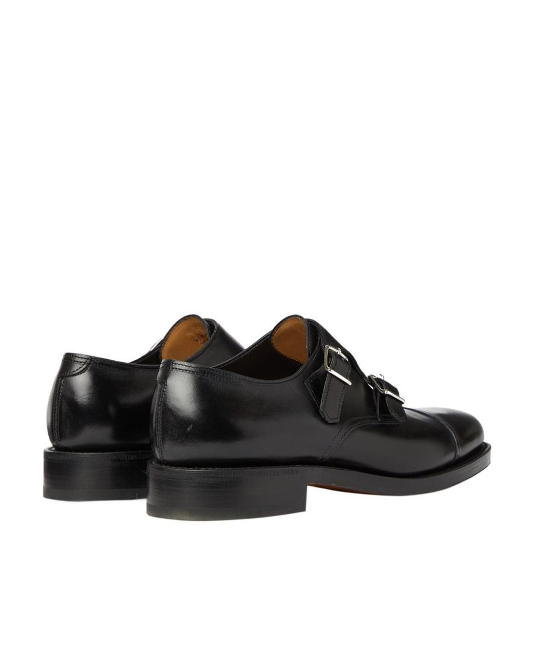 John Lobb Black Double-Buckled Almond Toe Loafers for men