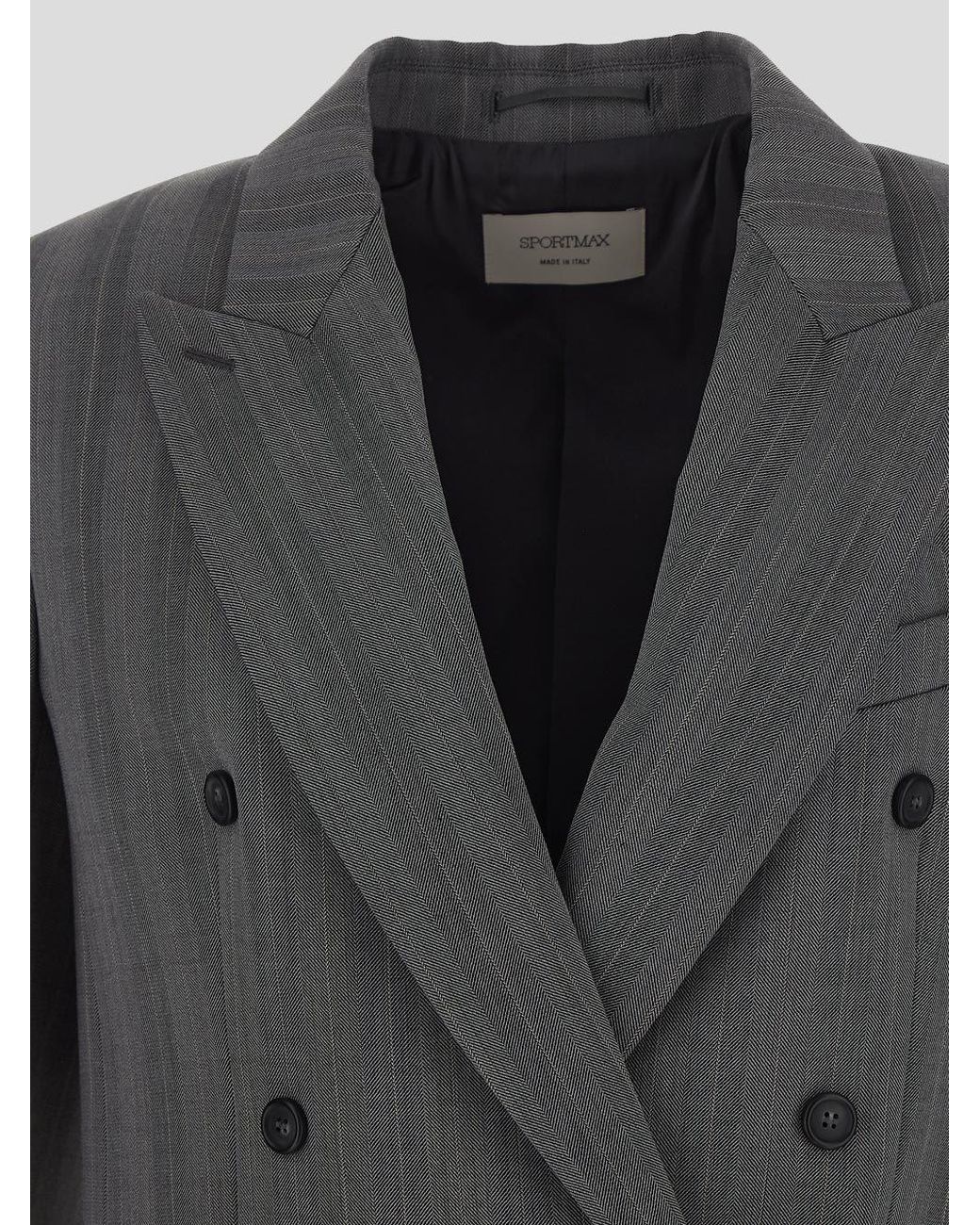 Sportmax Gray Striped Double-Breasted Long-Sleeved Jacket