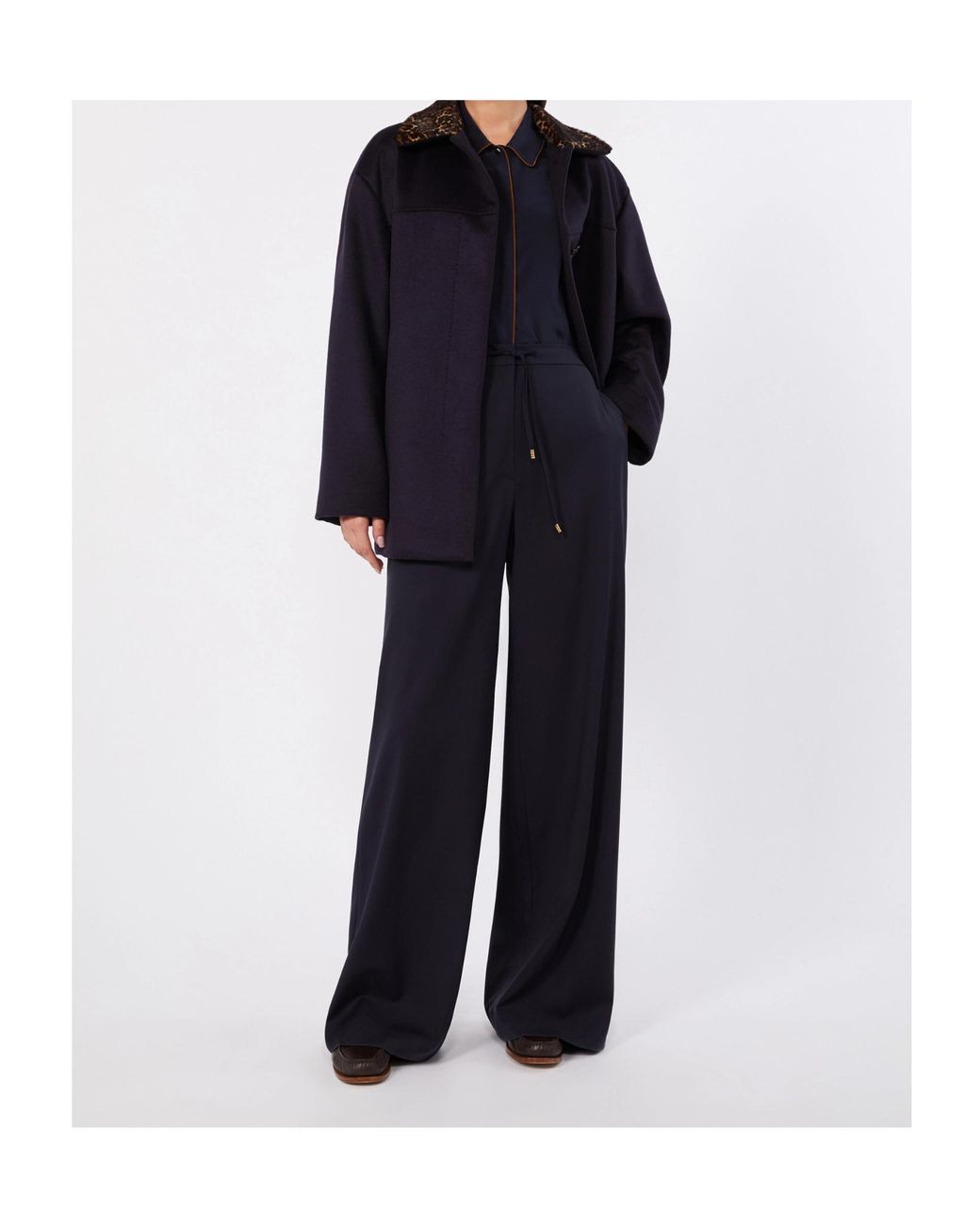 Max Mara Blue Studio Drawstring Wide-Leg Pants