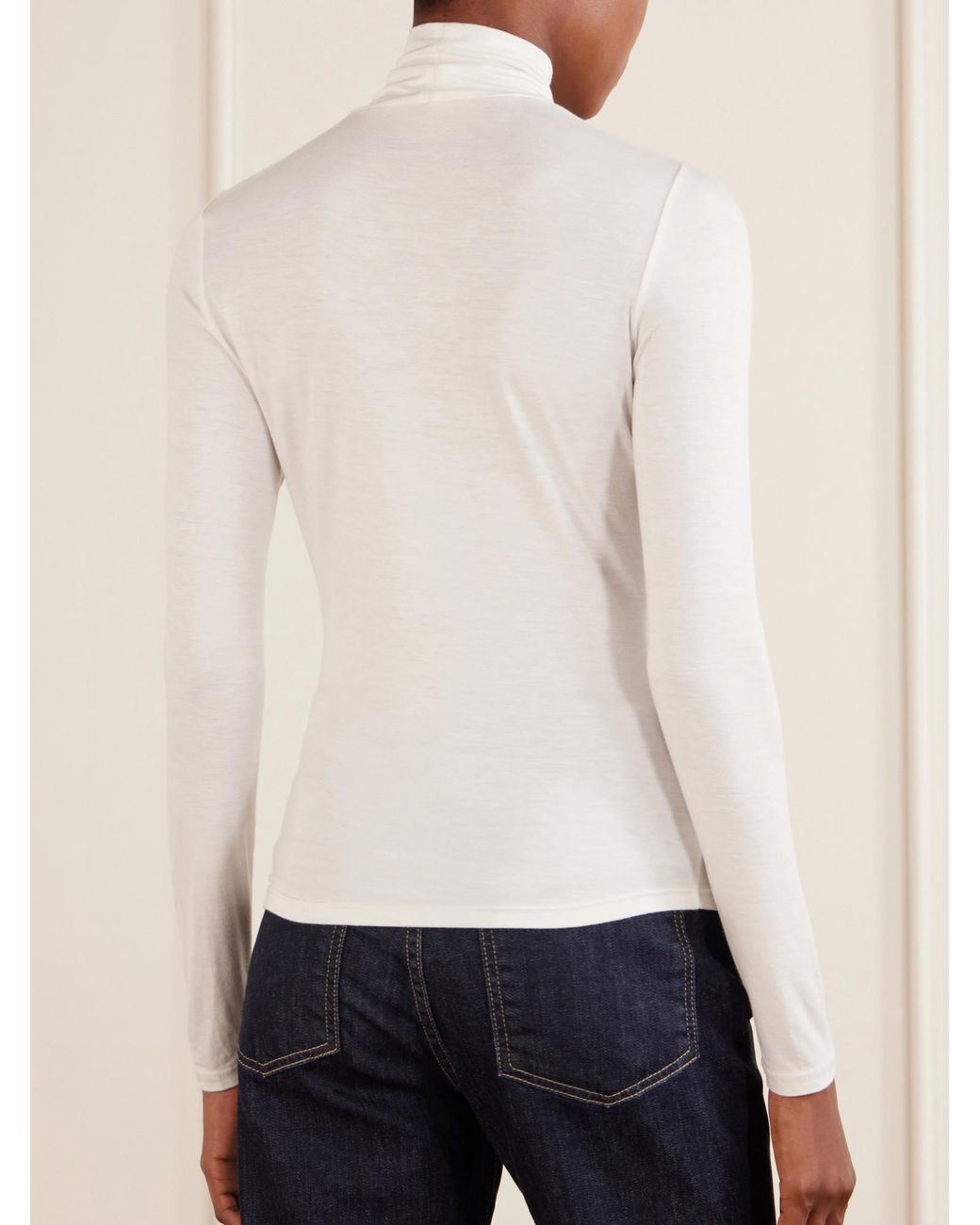 Nili Lotan White Stretch-Jersey Turtleneck Top