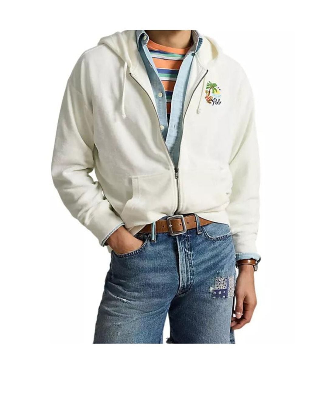 Polo Ralph Lauren White Embroidered Zip-Up Hoodie for men