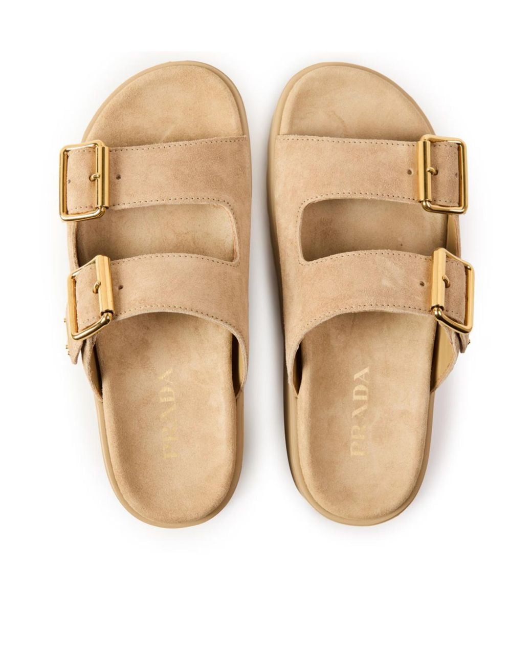 Prada Natural Buckle Logo Slippers