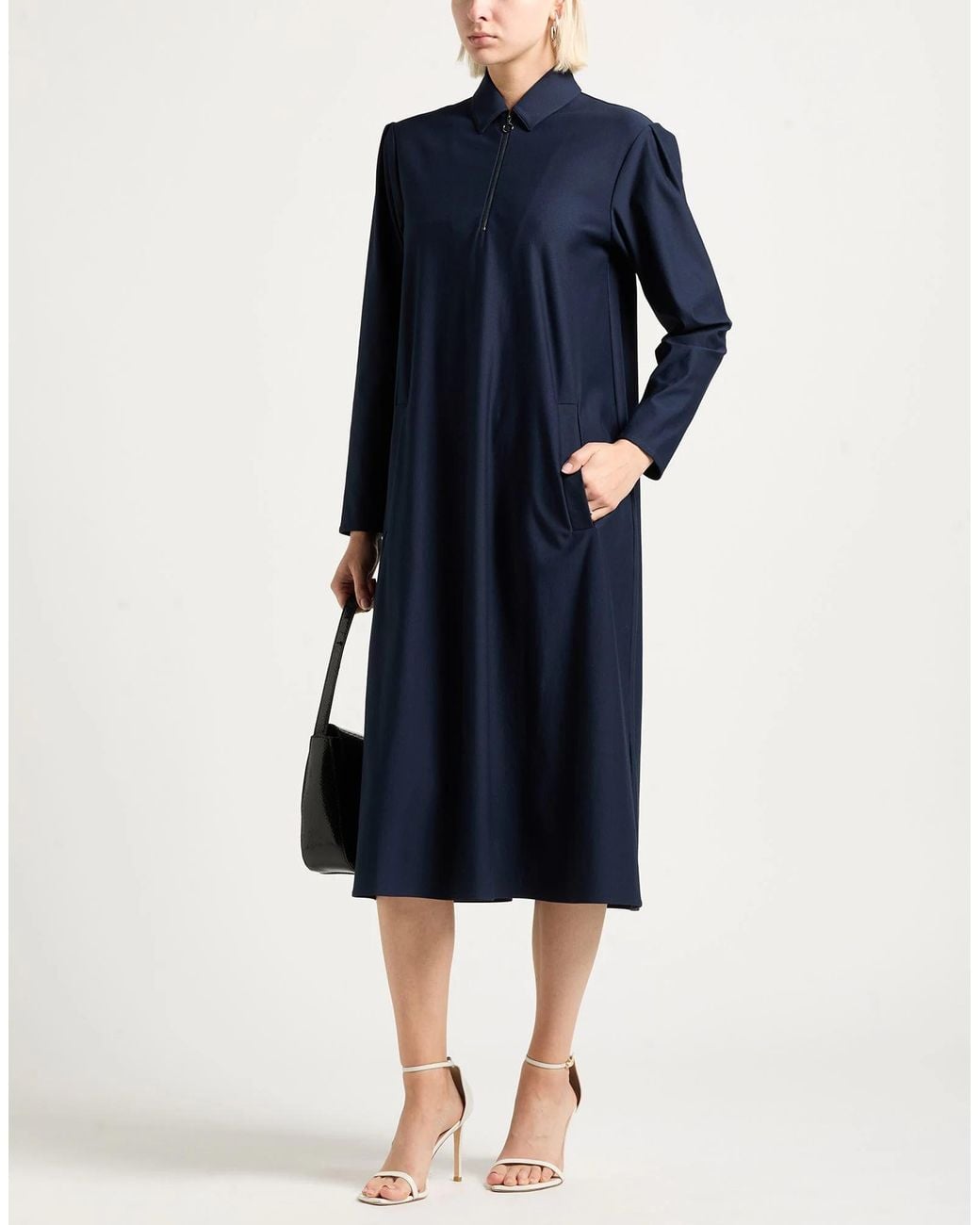 Max Mara Blue Minimalist Structured Shirt Dress