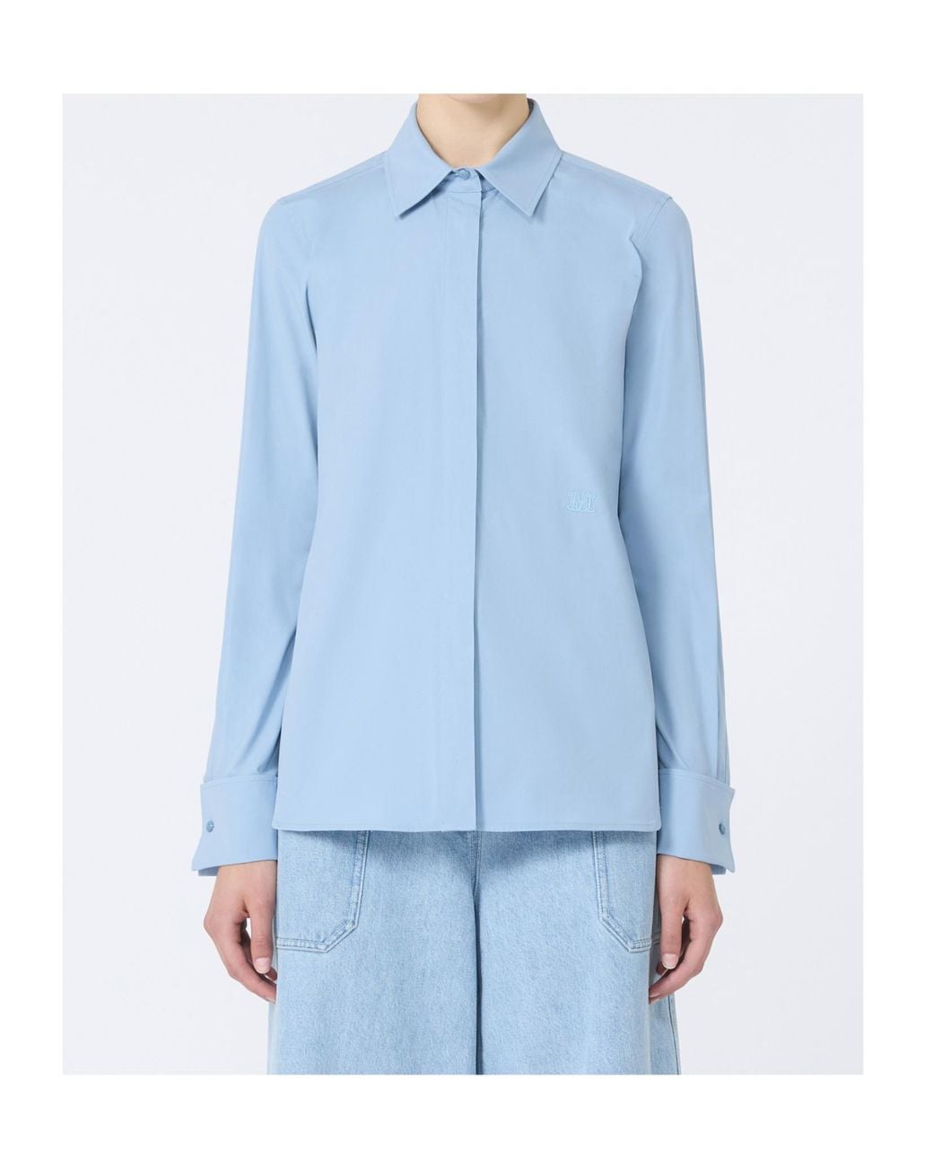 Max Mara Blue Cotton Logo Shirt