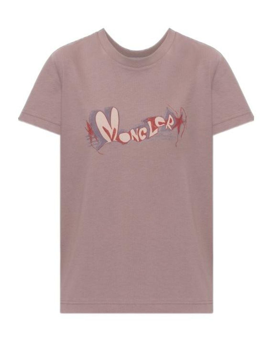 Moncler Pink Logo Printed Crewneck T-Shirt