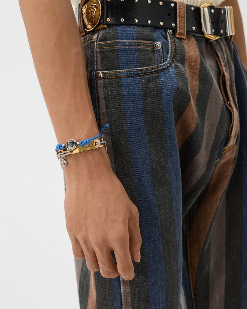 Versace Blue Medusa Leather Bracelet for men