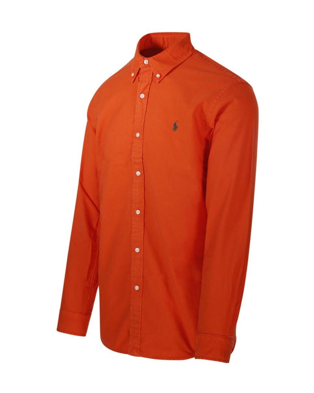 Ralph Lauren Orange Polo Logo Embroidered Buttoned Shirt for men