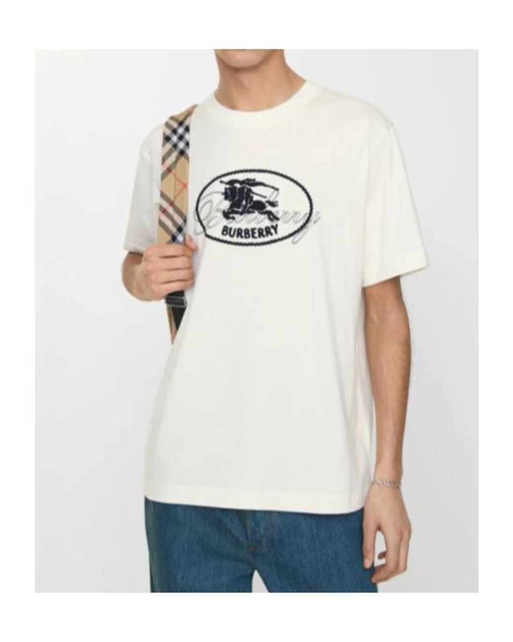 Burberry White Knight Stamp Crewneck T-Shirt for men