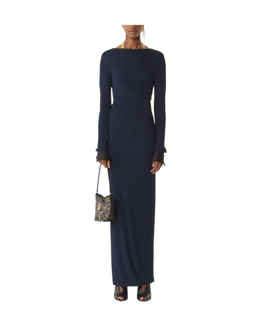 Lanvin Blue Dark Long Sleeve Maxi Dress