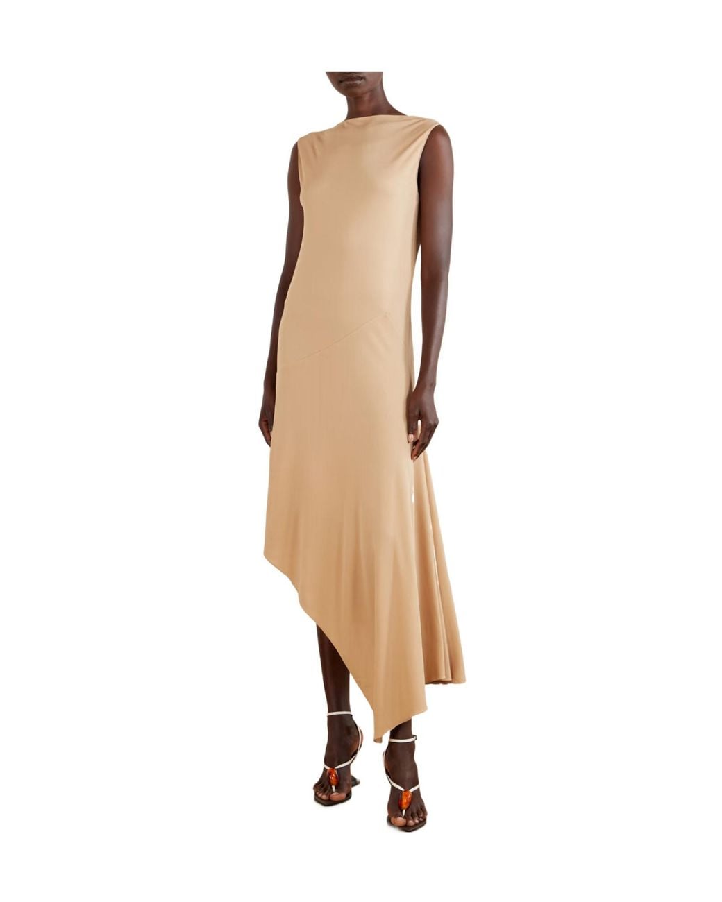 Alaïa Natural Asymmetrical Jersey-Crepe Midi Dress