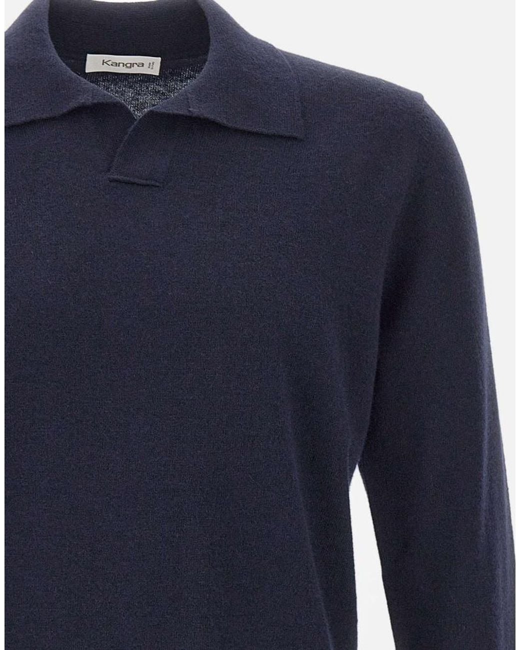 Kangra Cashmere Blue Kangra Long-Sleeve Polo Shirt for men