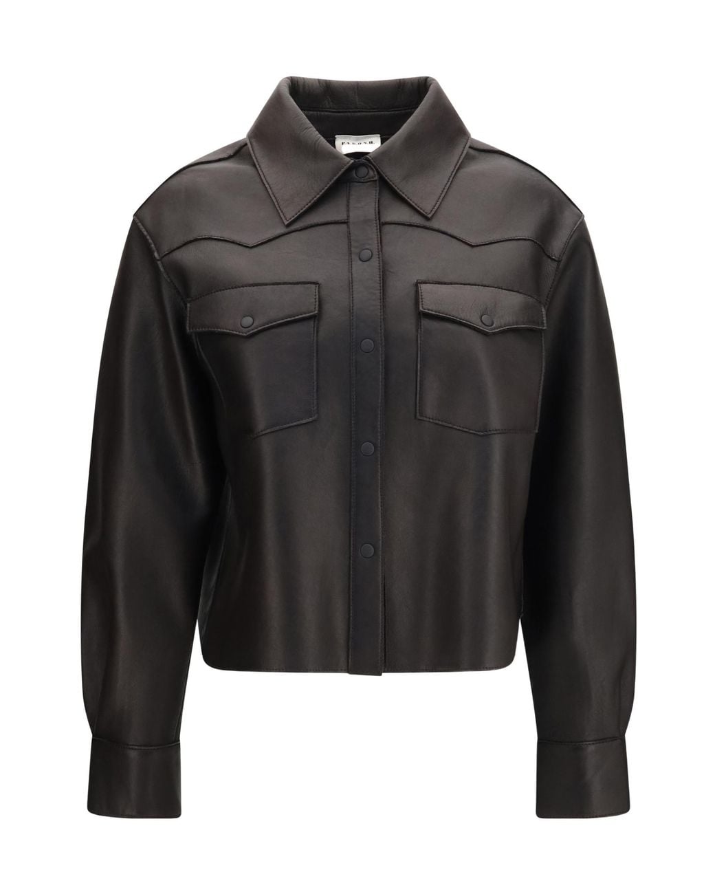 P.A.R.O.S.H. Black Long-Sleeve Snap-Button Leather Jacket