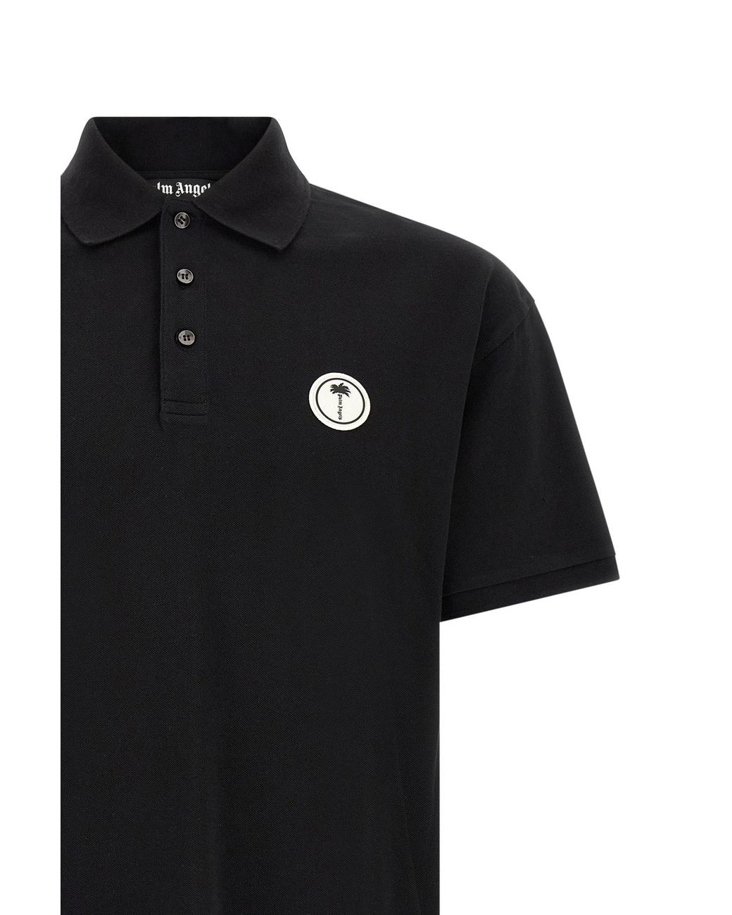 Palm Angels Black Logo Patch Polo Shirt for men