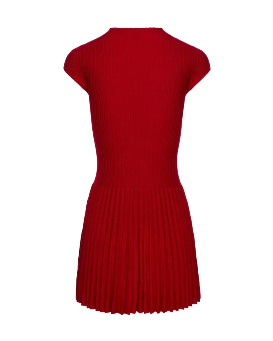 Magda Butrym Red Ribbed Knit High-Neck Skater Dress