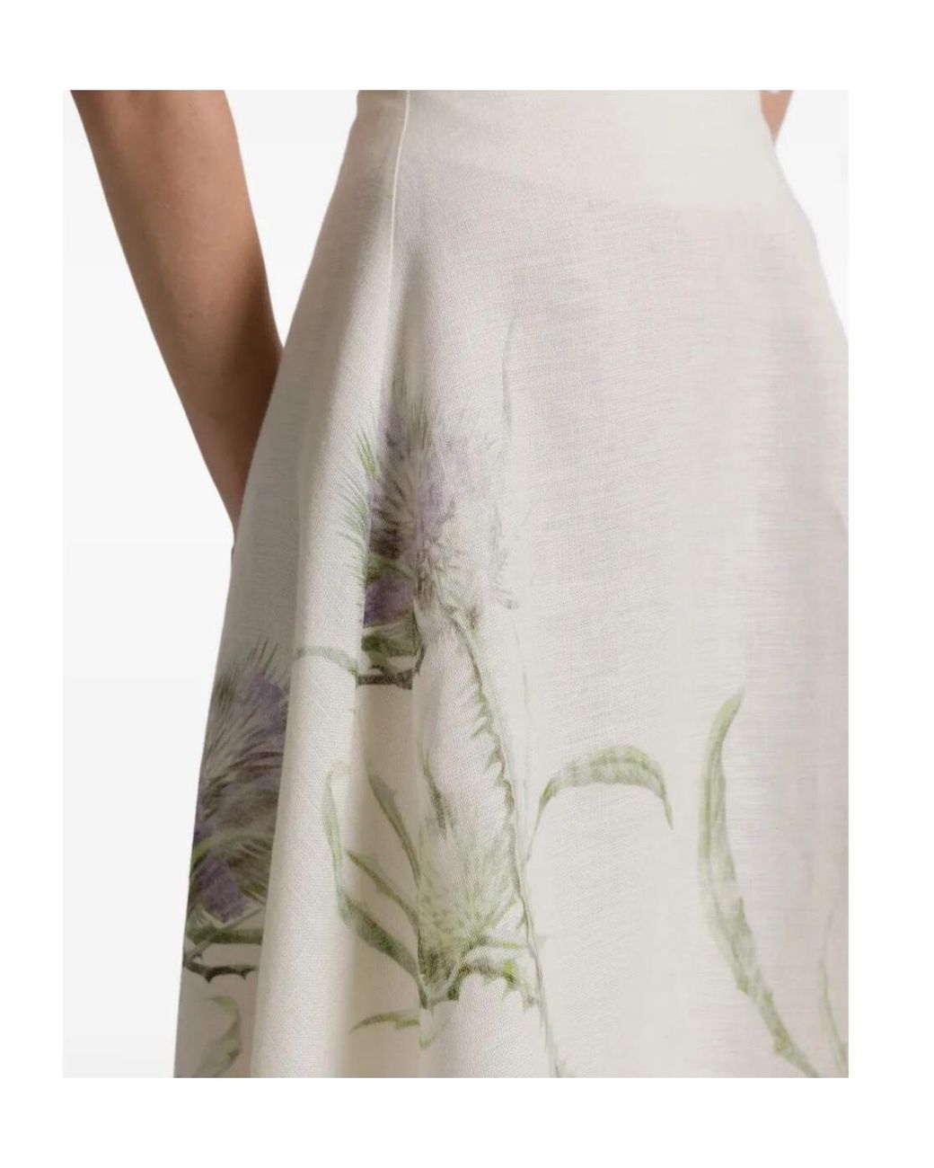 Alberta Ferretti White Linen Midi Skirt With A Floral Pattern