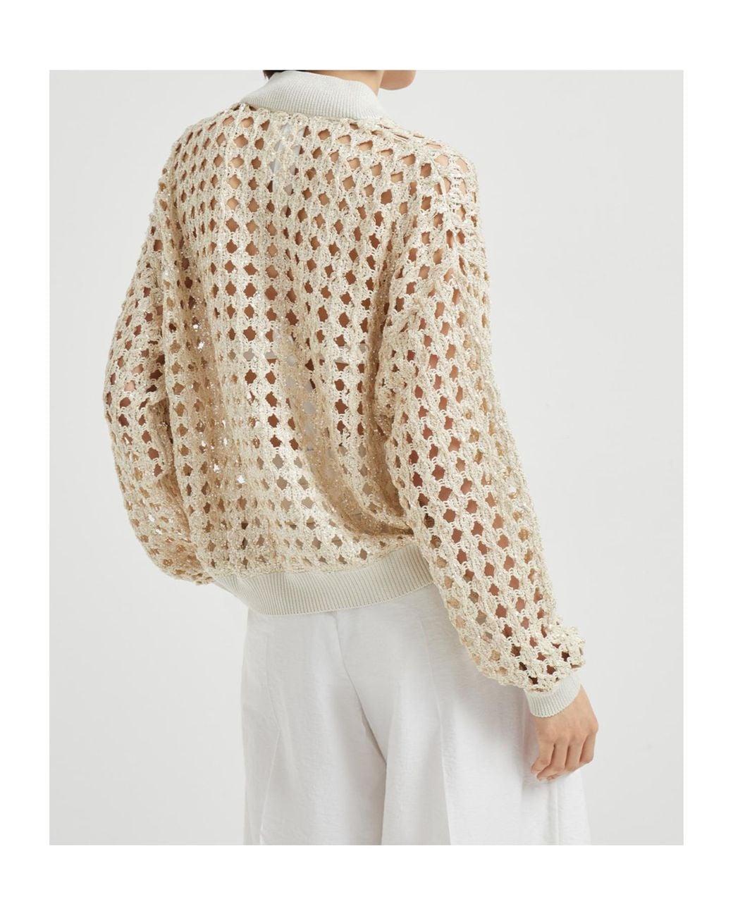 Brunello Cucinelli White Crochet-Knit Zip-Up Jacket