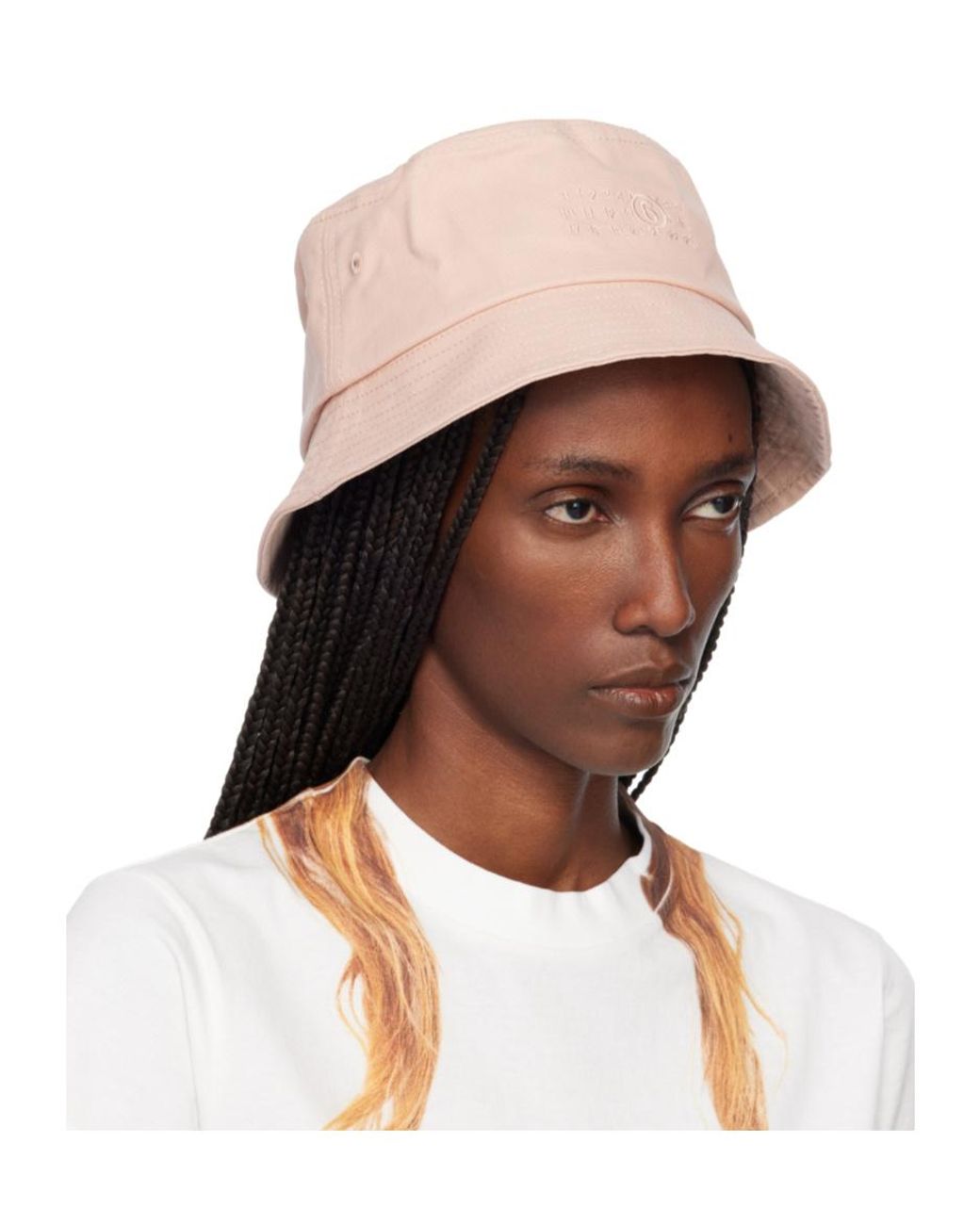 MM6 by Maison Margiela Natural Logo Embroidered Bucket Hat for men