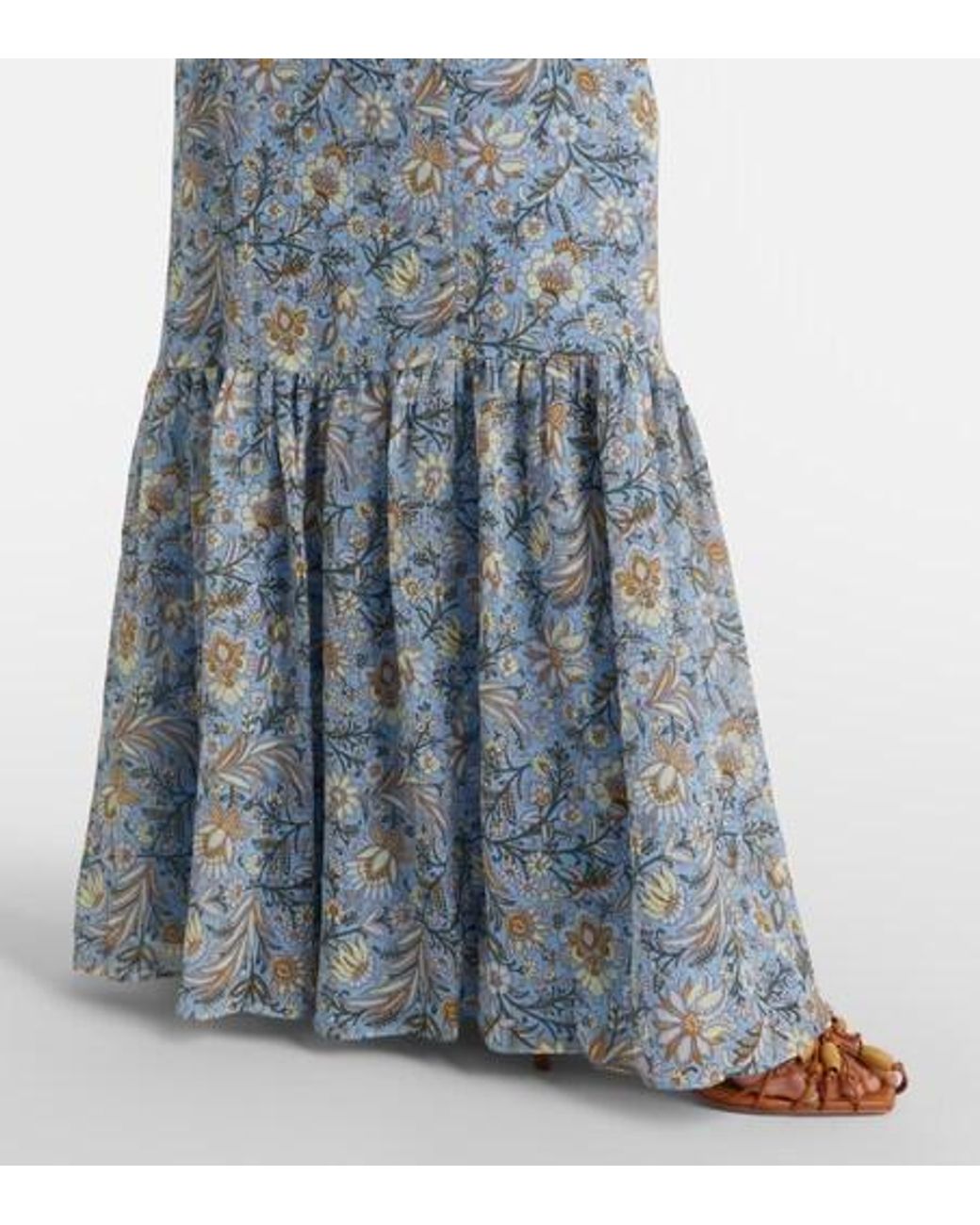 Veronica Beard Blue Clem Floral Cotton And Silk Maxi Dress