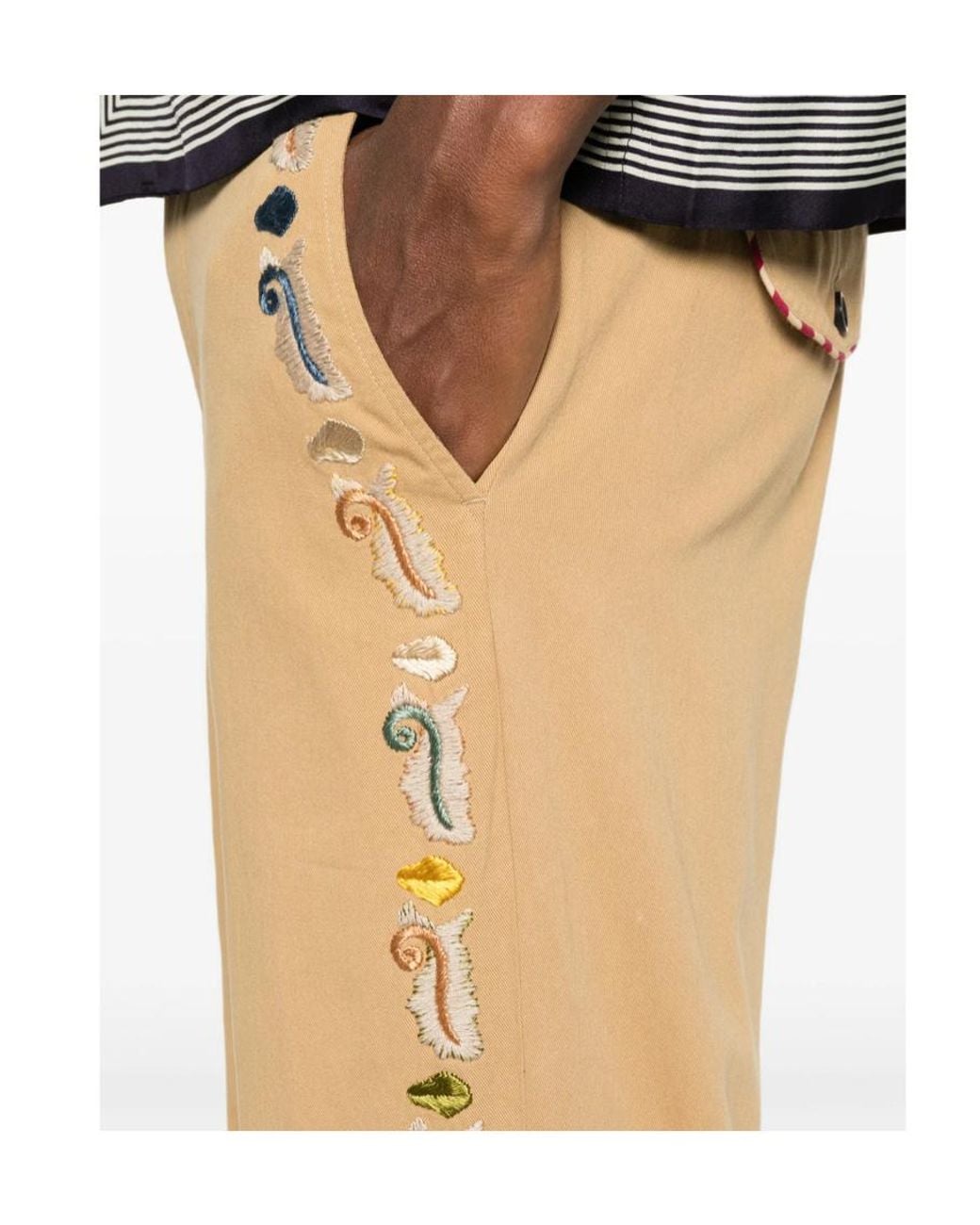 Bode Natural Feather Runner Embroidered Casual Pants for men