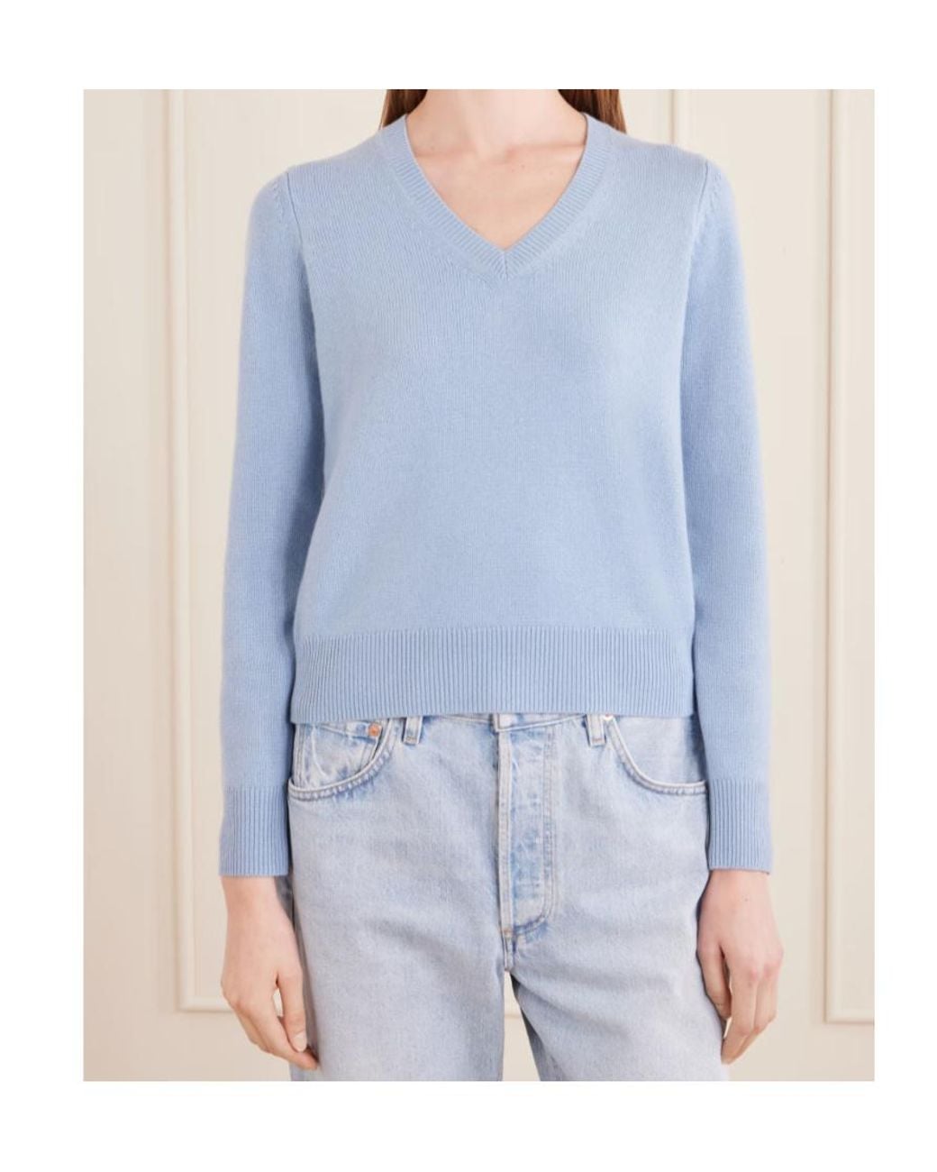 Nili Lotan Blue Long-Sleeved V-Neck Sweater