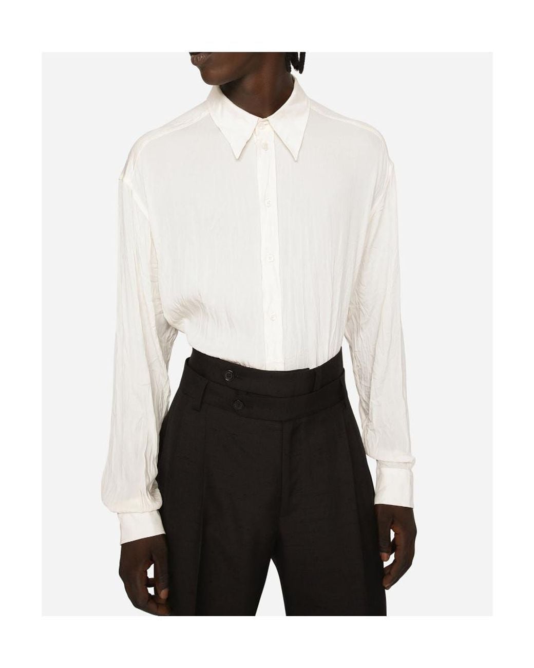 Dolce & Gabbana White Lapel Long-Sleeved Shirt for men