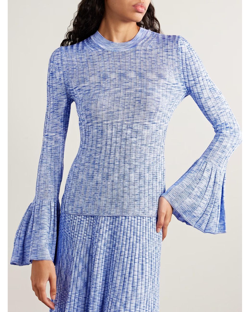Zimmermann Blue Mouline Ribbed-Knit Sweater
