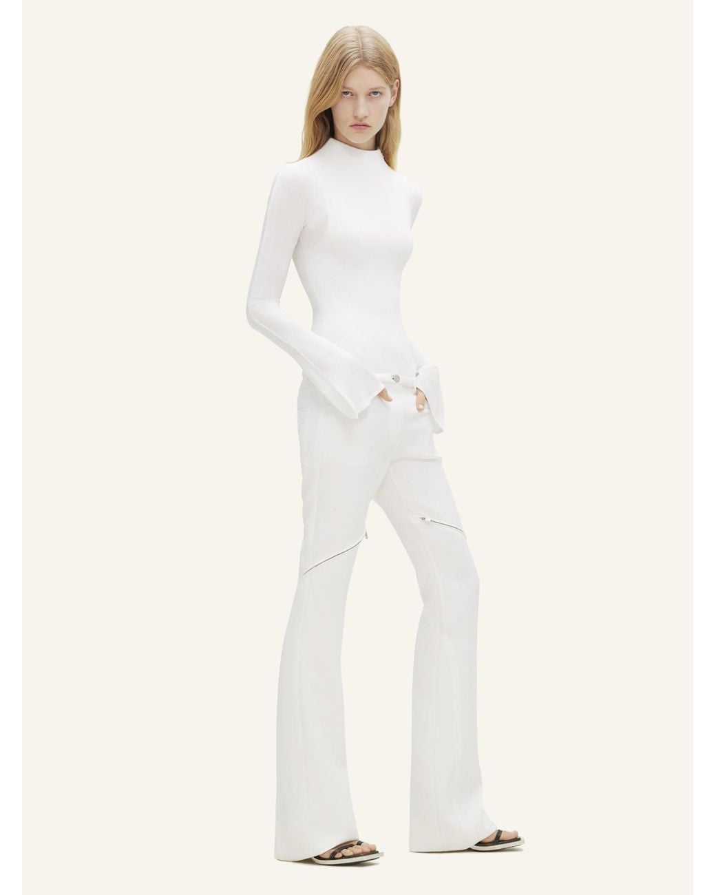 Courreges White Ellipse Zipped Twill Trousers