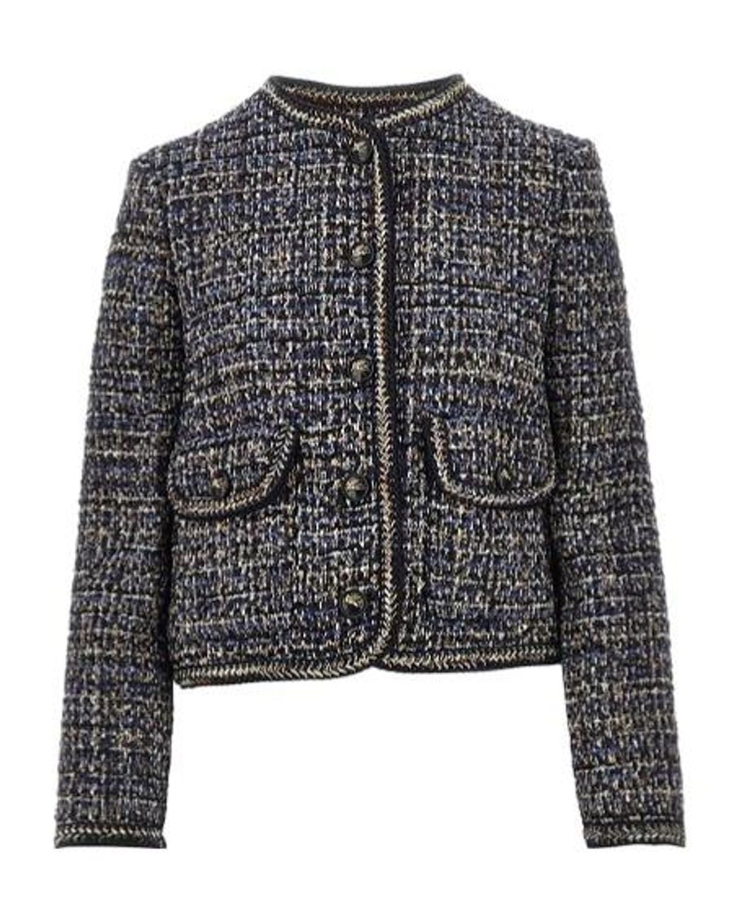 Etro Black Fringed Pocket Tweed Blazer